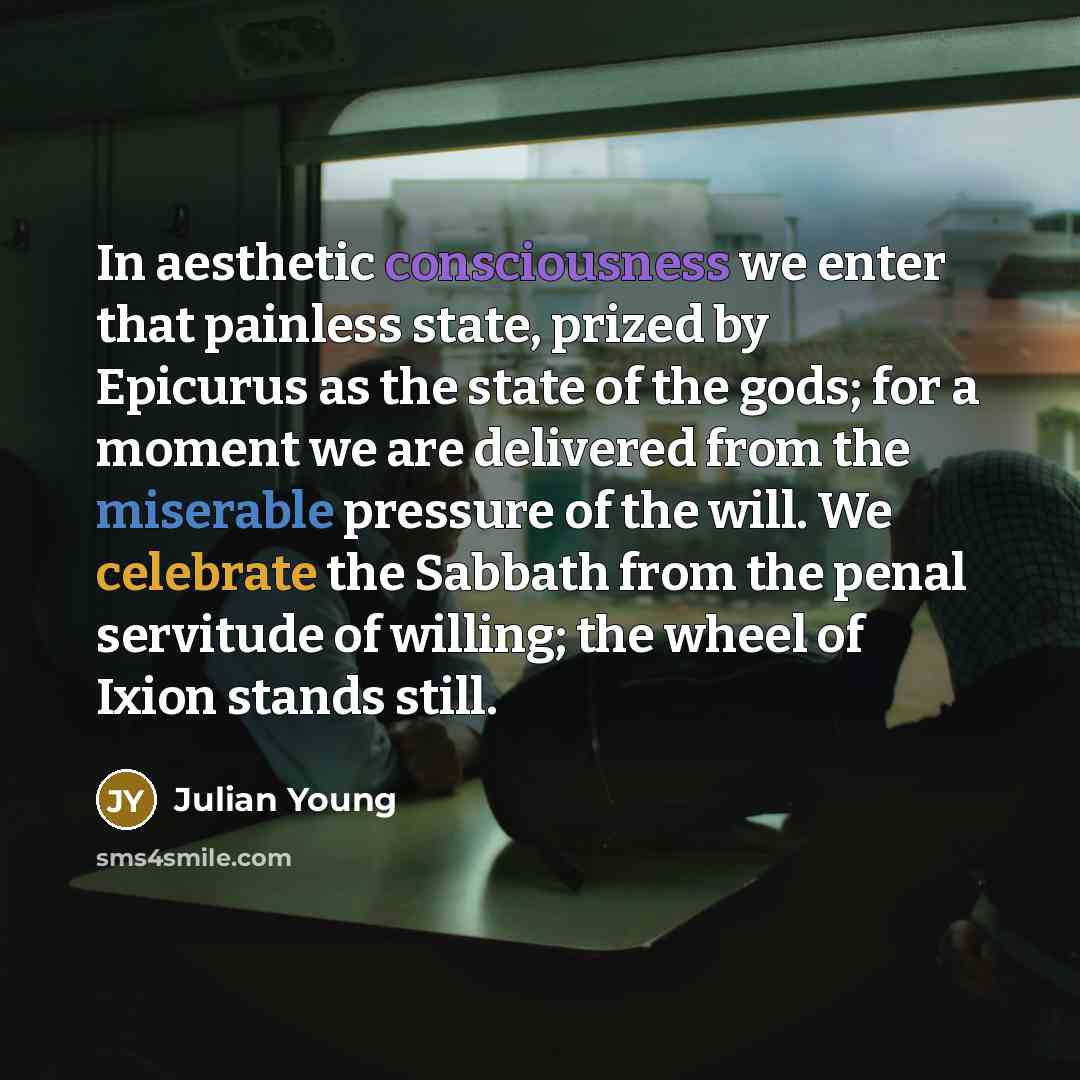 “In aesthetic consciousness we enter that painless state, prized by…” quote by Julian Young