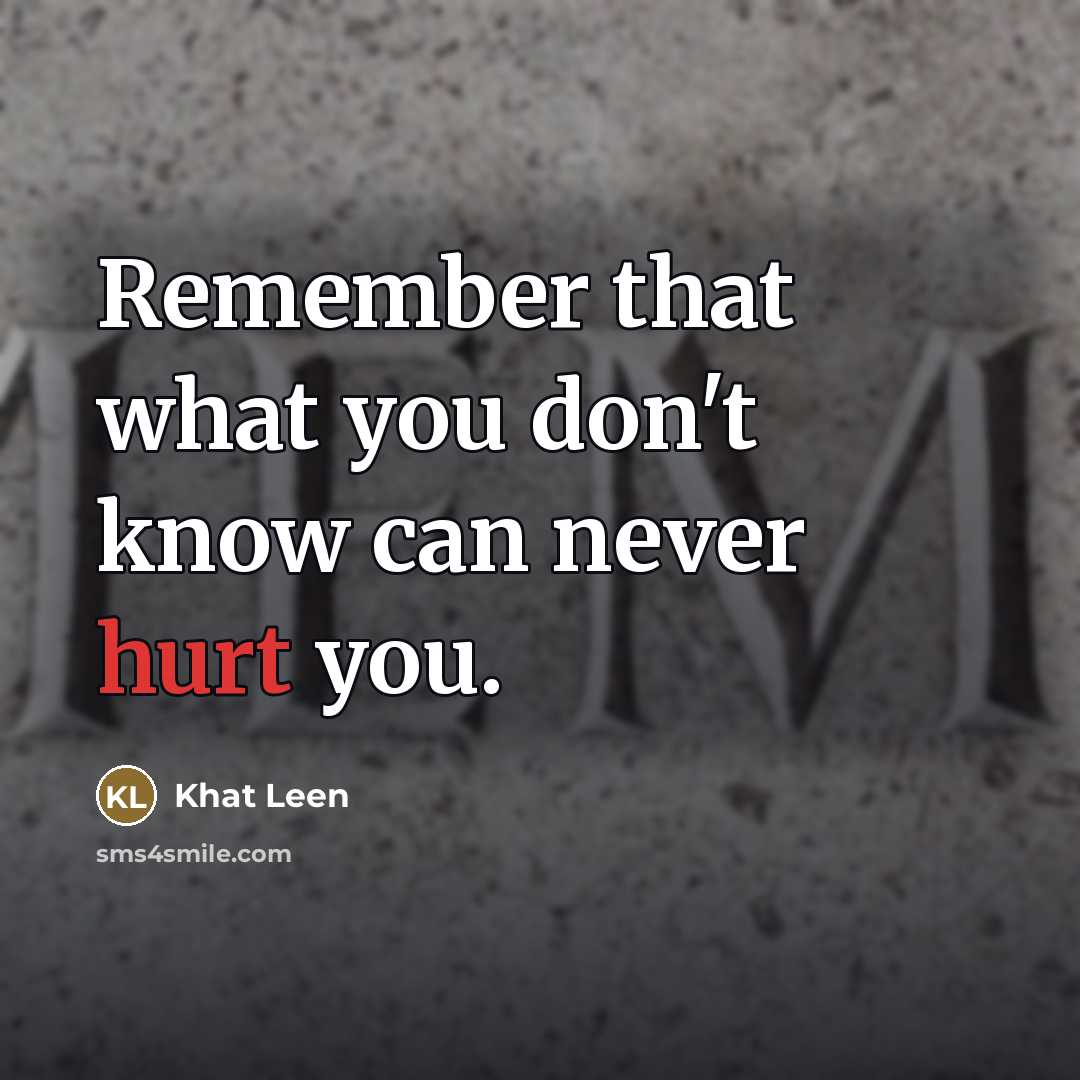 “Remember that what you don't know can never hurt you.…” quote by Khat Leen