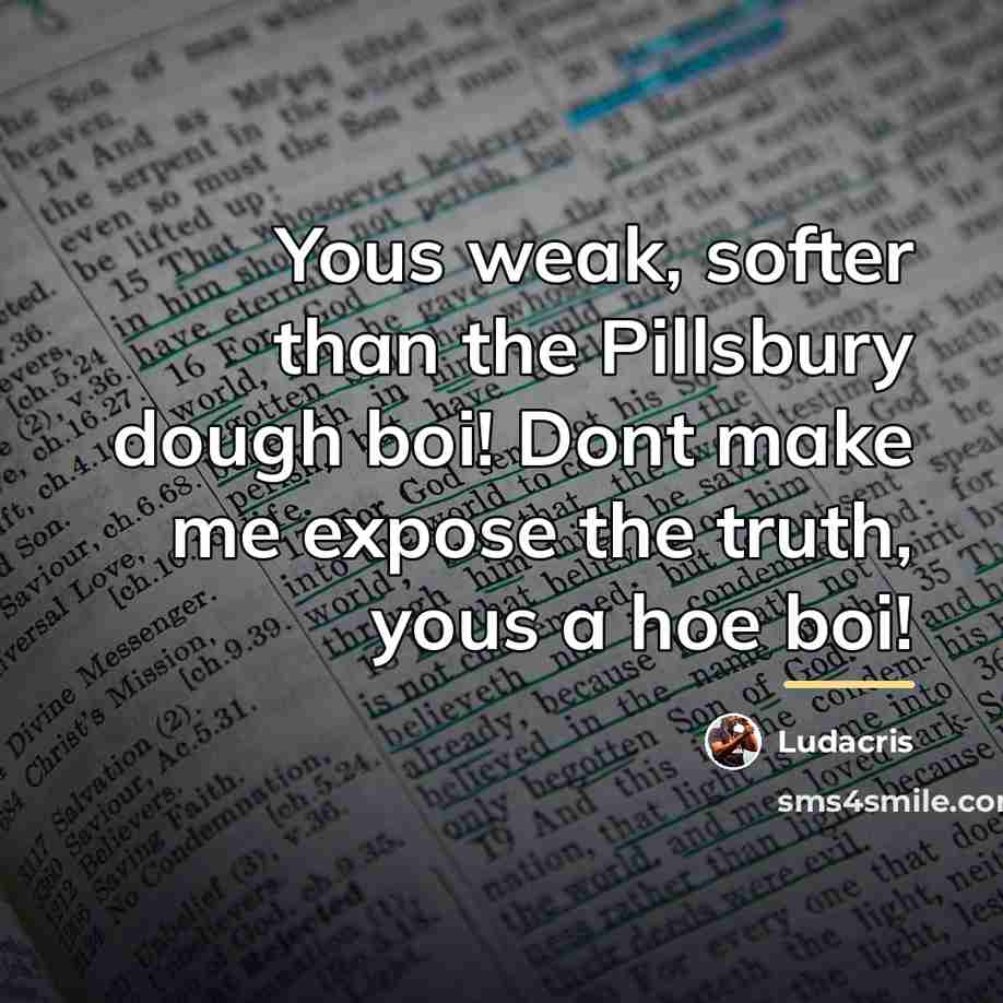 “Yous weak, softer than the Pillsbury dough boi! Dont make…” quote by Ludacris