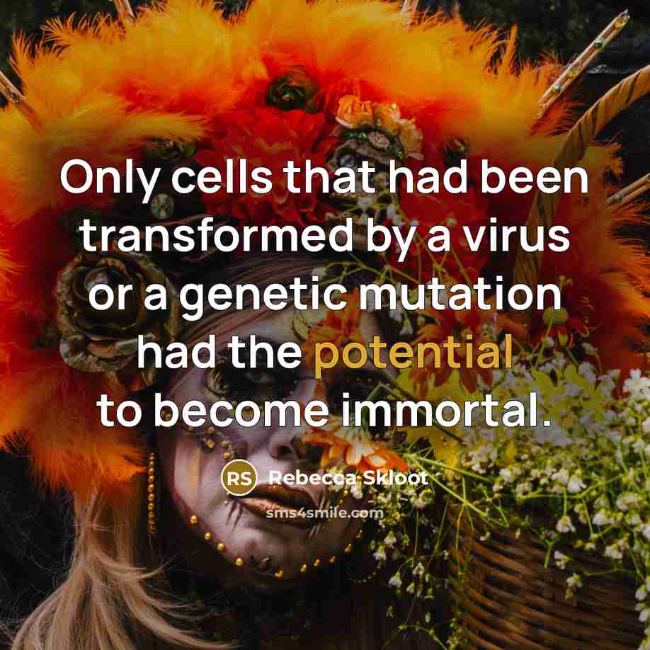 “Only cells that had been transformed by a virus or…” quote by Rebecca Skloot