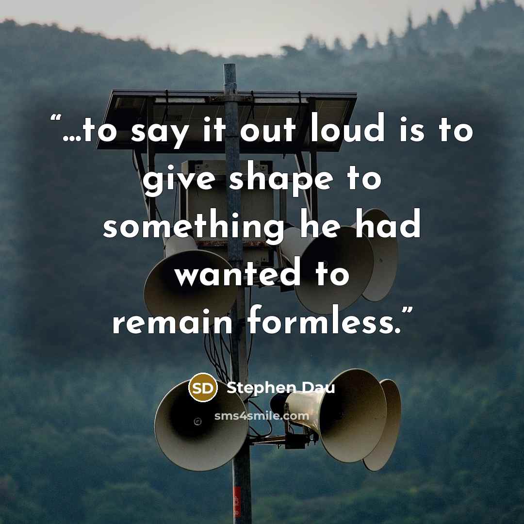 “...to say it out loud is to give shape to something he had wanted to remain formless.” quote by Stephen Dau