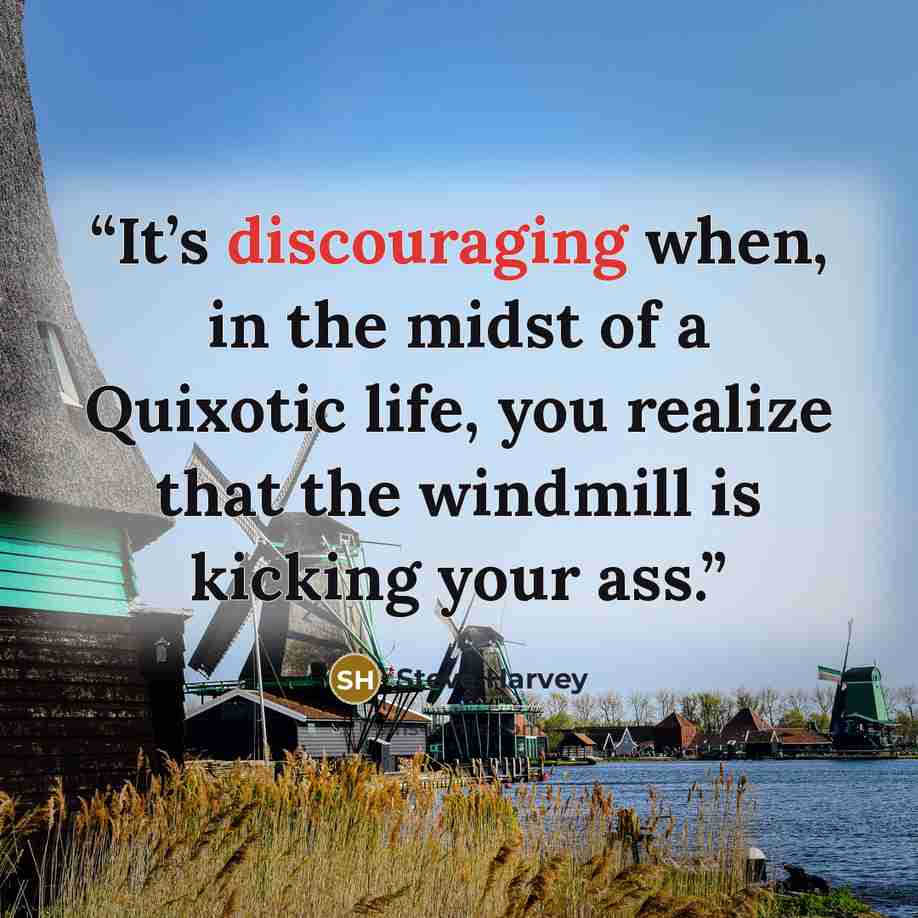 “It’s discouraging when, in the midst of a Quixotic life, you realize that the windmill is kicking your ass.” quote by Steve Harvey