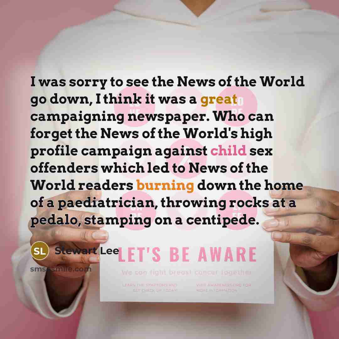 “I was sorry to see the News of the World…” quote by Stewart Lee