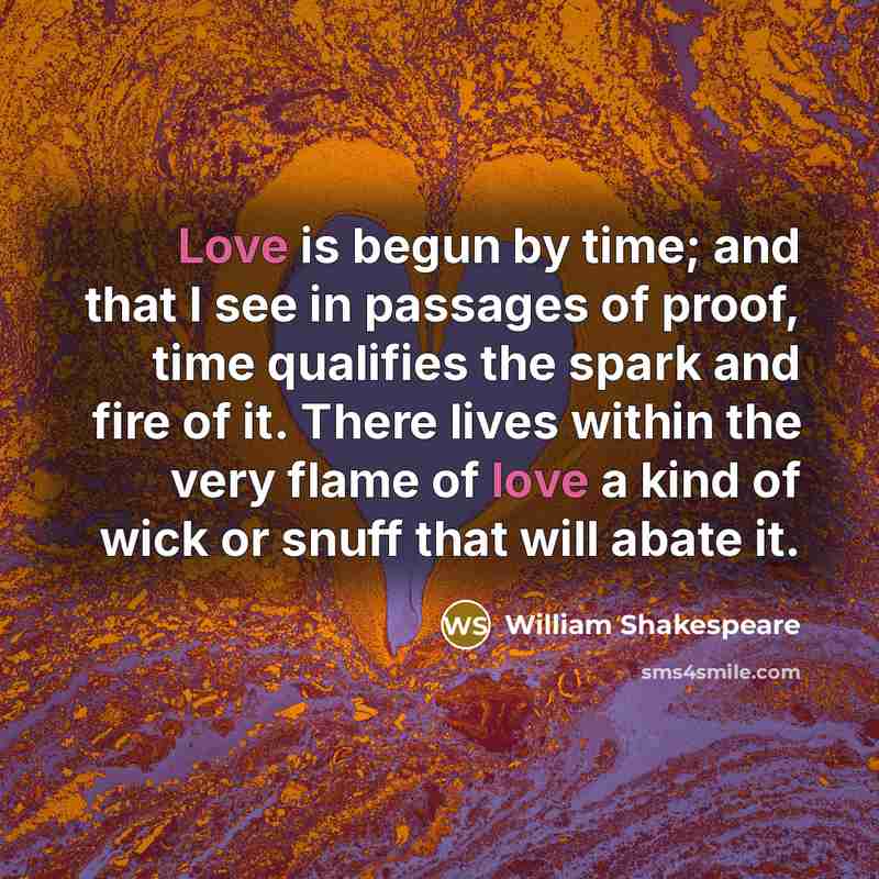 “Love is begun by time; and that I see in…” quote by William Shakespeare
