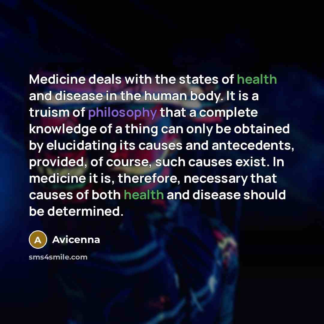 “Medicine deals with the states of health and disease in…” quote by Avicenna