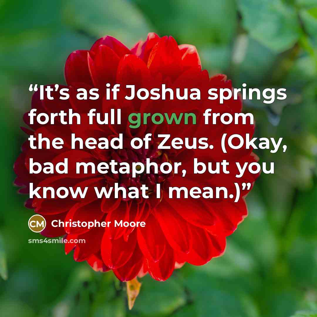 “It’s as if Joshua springs forth full grown from the head of Zeus. (Okay, bad metaphor, but you know what I mean.)” quote by Christopher Moore