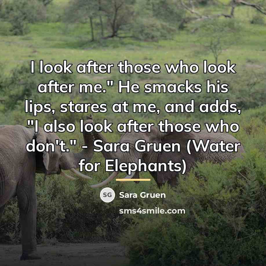 “I look after those who look after me." He smacks…” quote by Sara Gruen