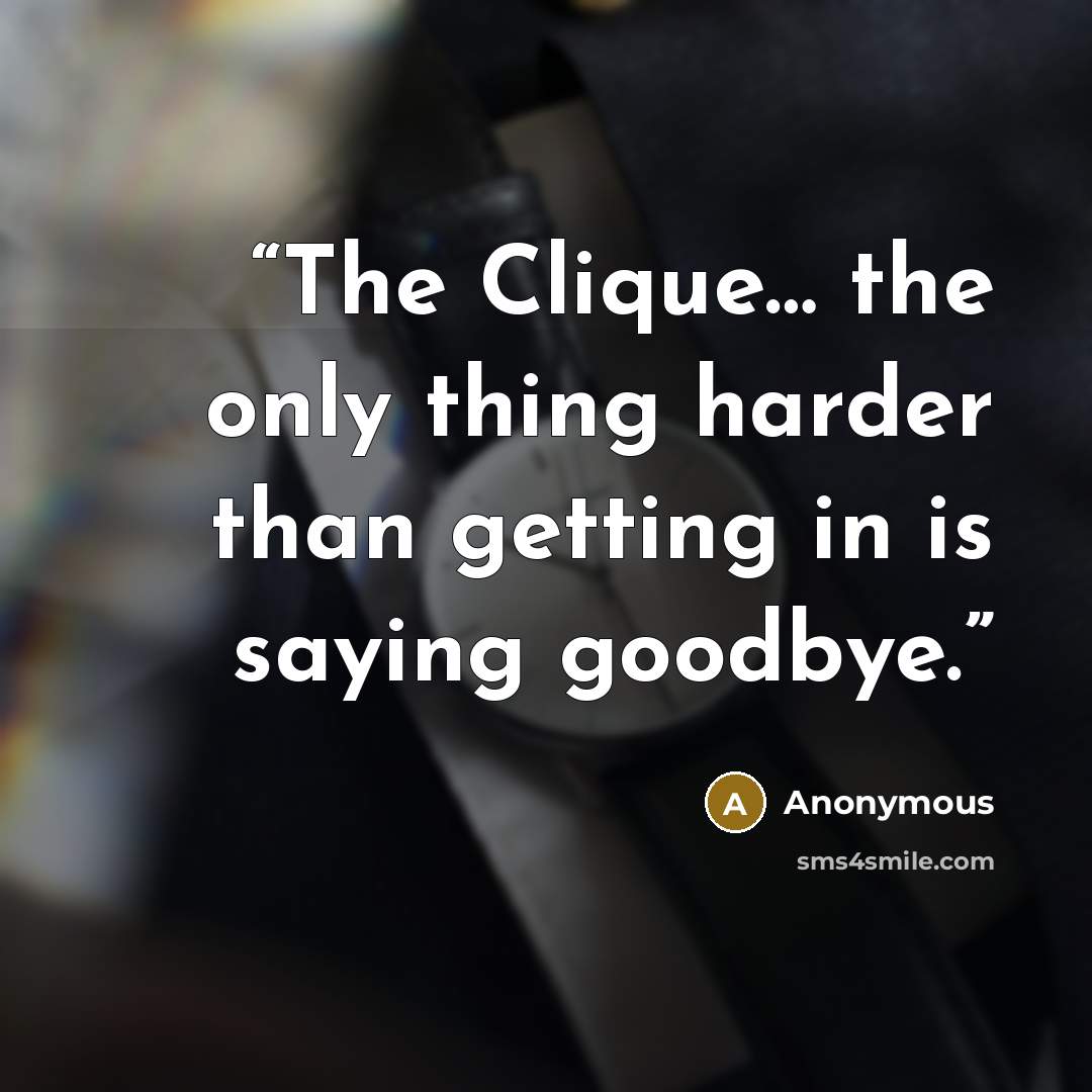 “The Clique… the only thing harder than getting in is saying goodbye.” quote by Anonymous
