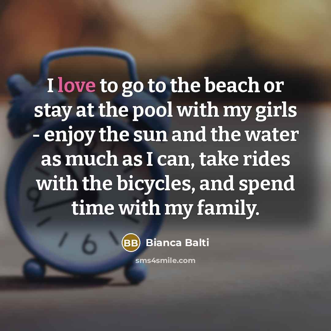 “I love to go to the beach or stay at…” quote by Bianca Balti