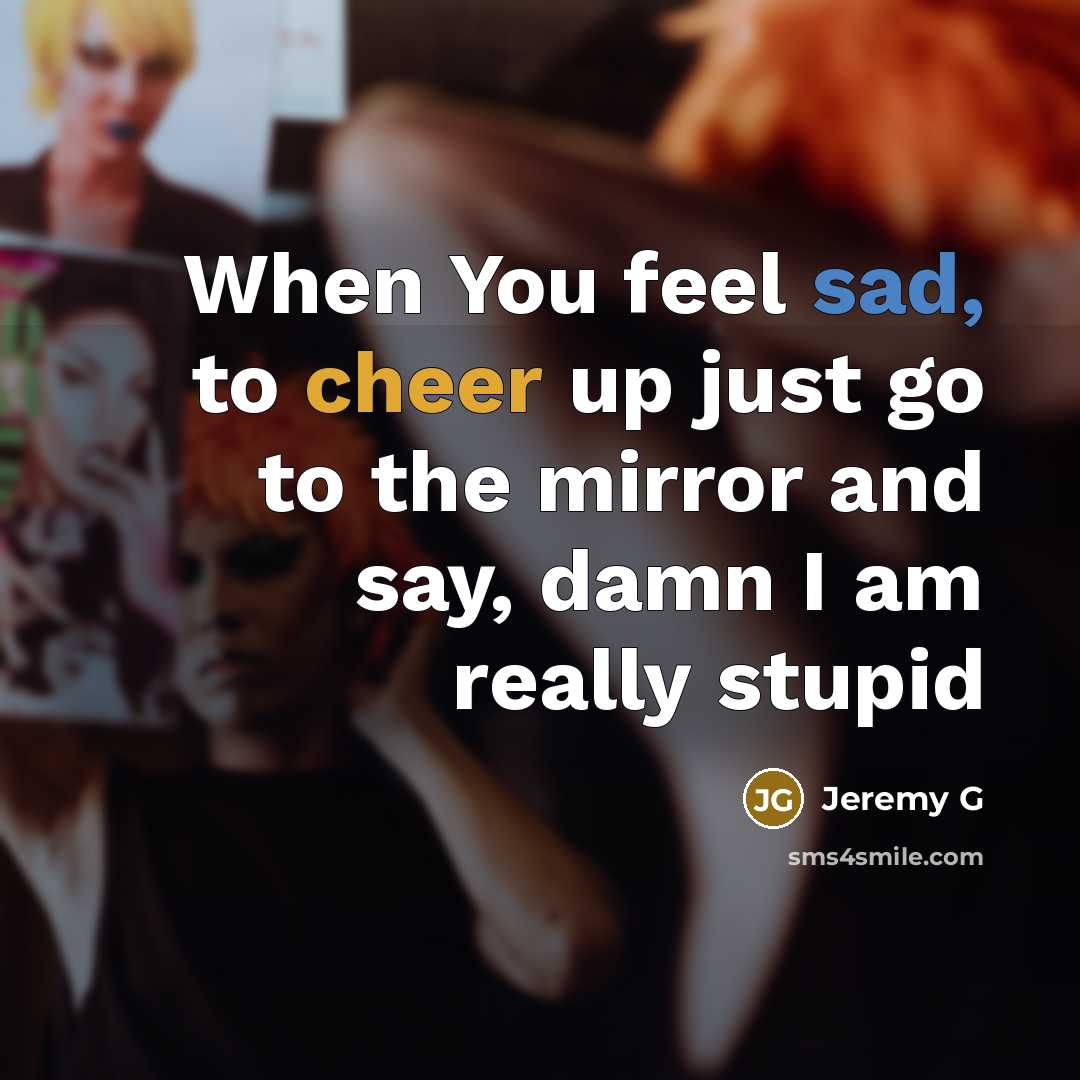 “When You feel sad, to cheer up just go to the mirror and say, damn I am really stupid” quote by Jeremy G