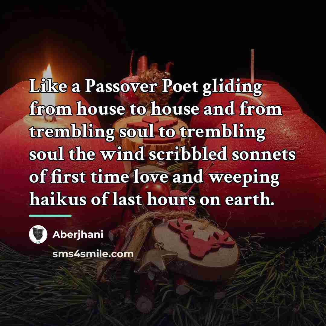 “Like a Passover Poet gliding from house to house and…” quote by Aberjhani