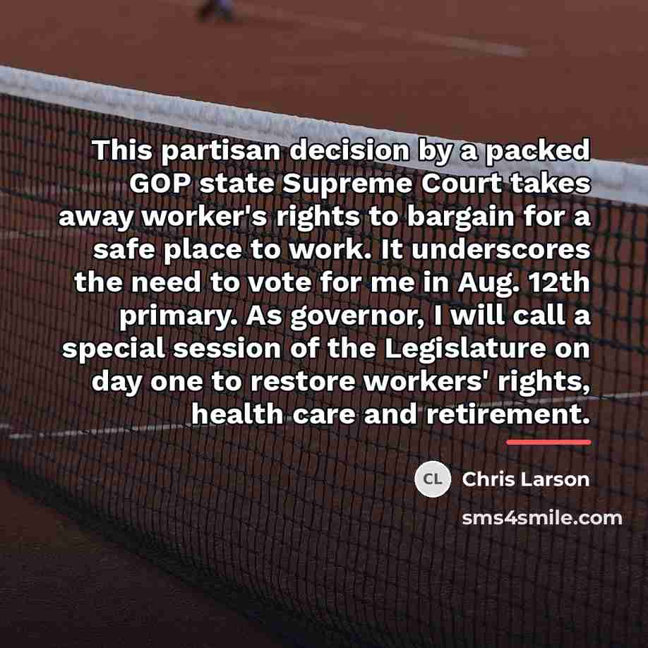 “This partisan decision by a packed GOP state Supreme Court…” quote by Chris Larson