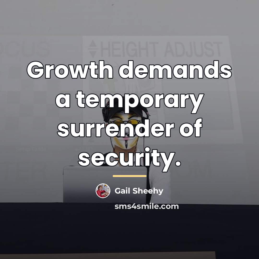 “Growth demands a temporary surrender of security.…” quote by Gail Sheehy