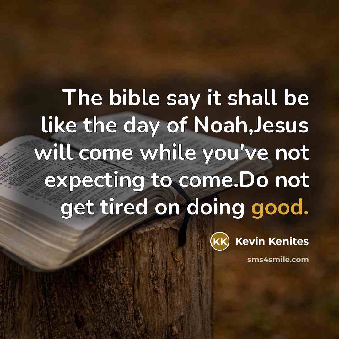 “The bible say it shall be like the day of Noah,Jesus will come while you've not expecting to come.Do not get tired on doing good.” quote by Kevin Kenites
