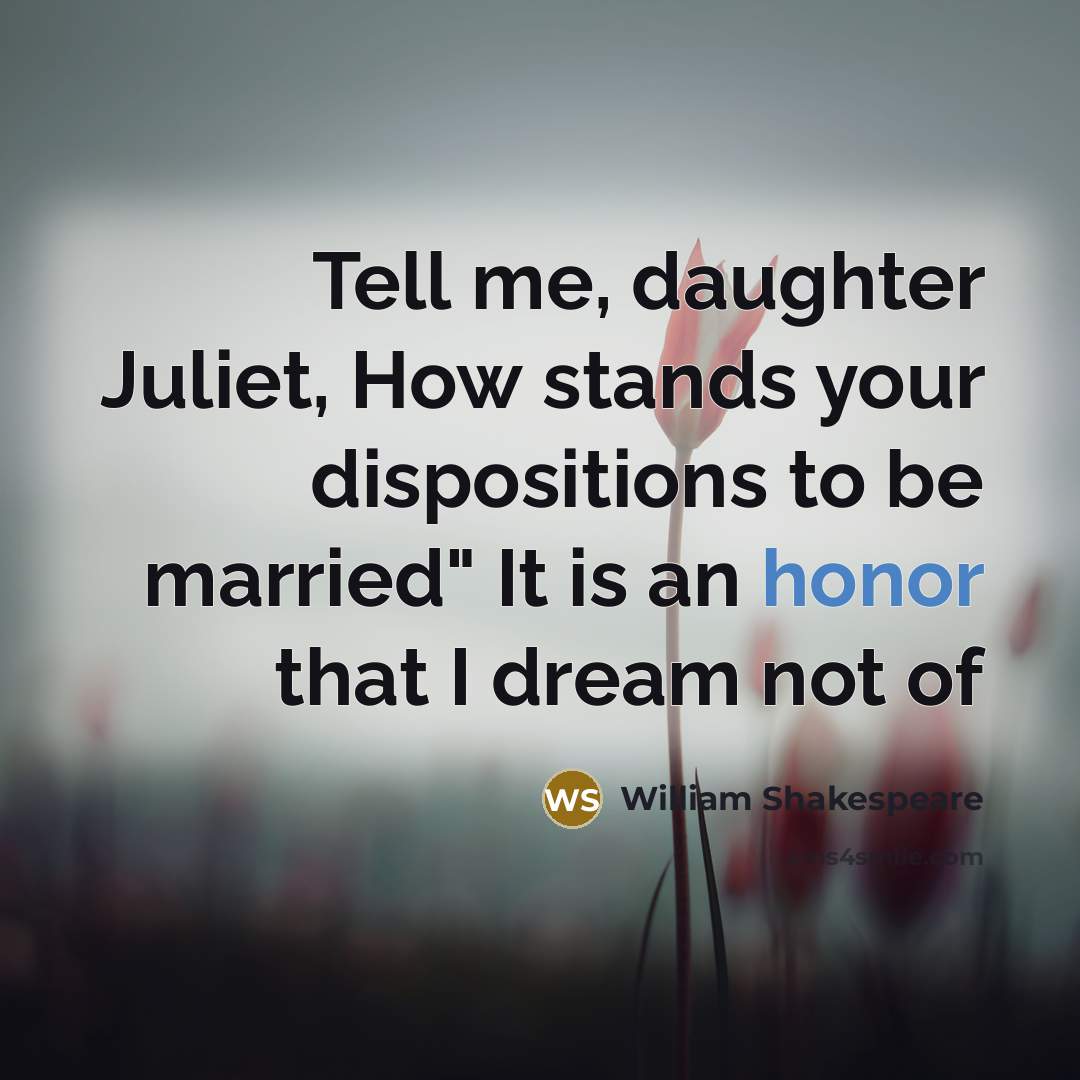 “Tell me, daughter Juliet, How stands your dispositions to be…” quote by William Shakespeare