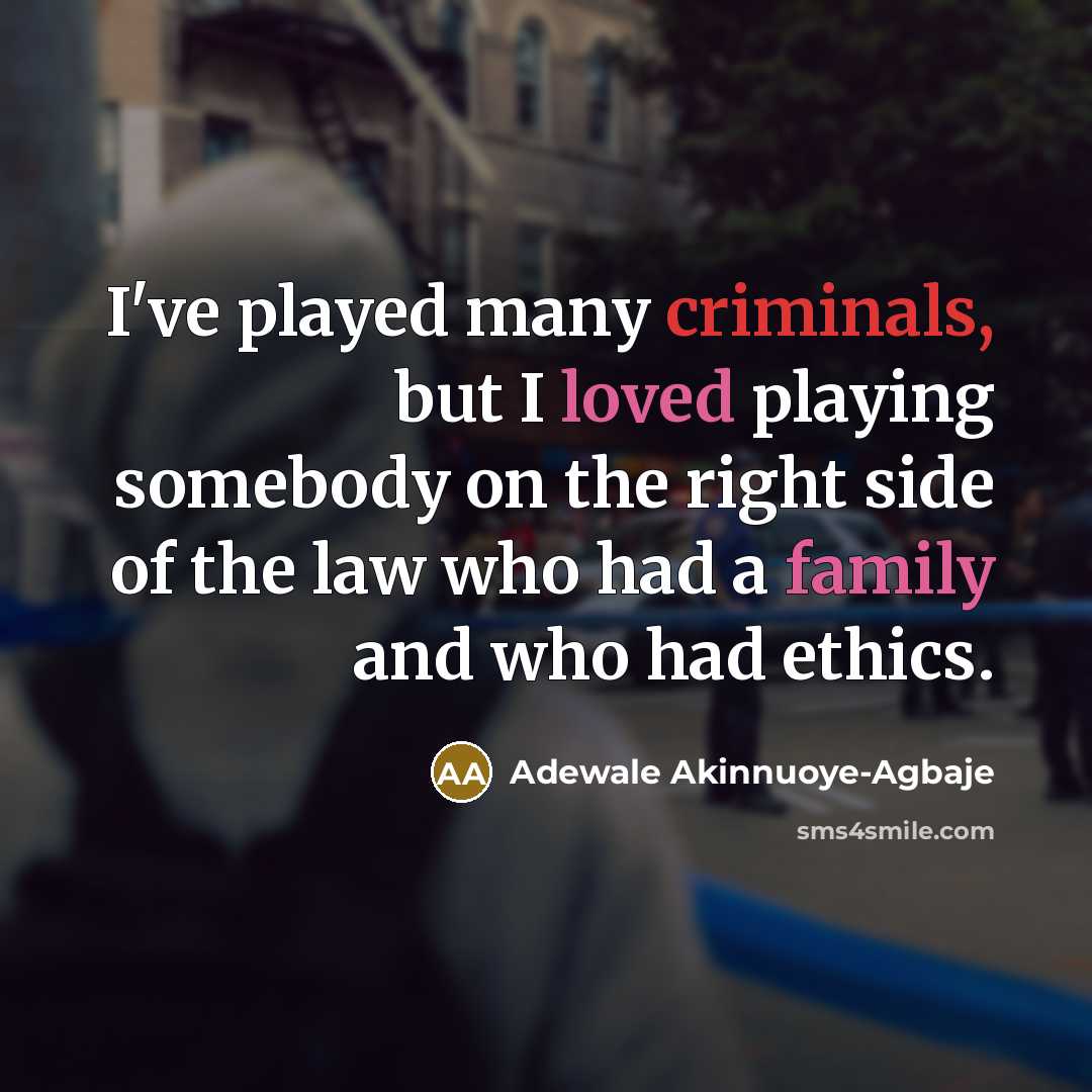 “I've played many criminals, but I loved playing somebody on the right side of the law who had a family and who had ethics.” quote by Adewale Akinnuoye-Agbaje