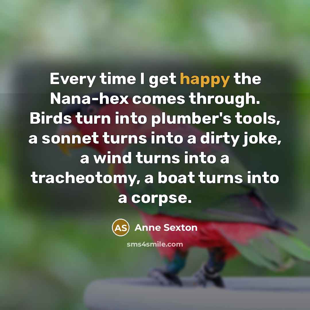 “Every time I get happy the Nana-hex comes through. Birds…” quote by Anne Sexton