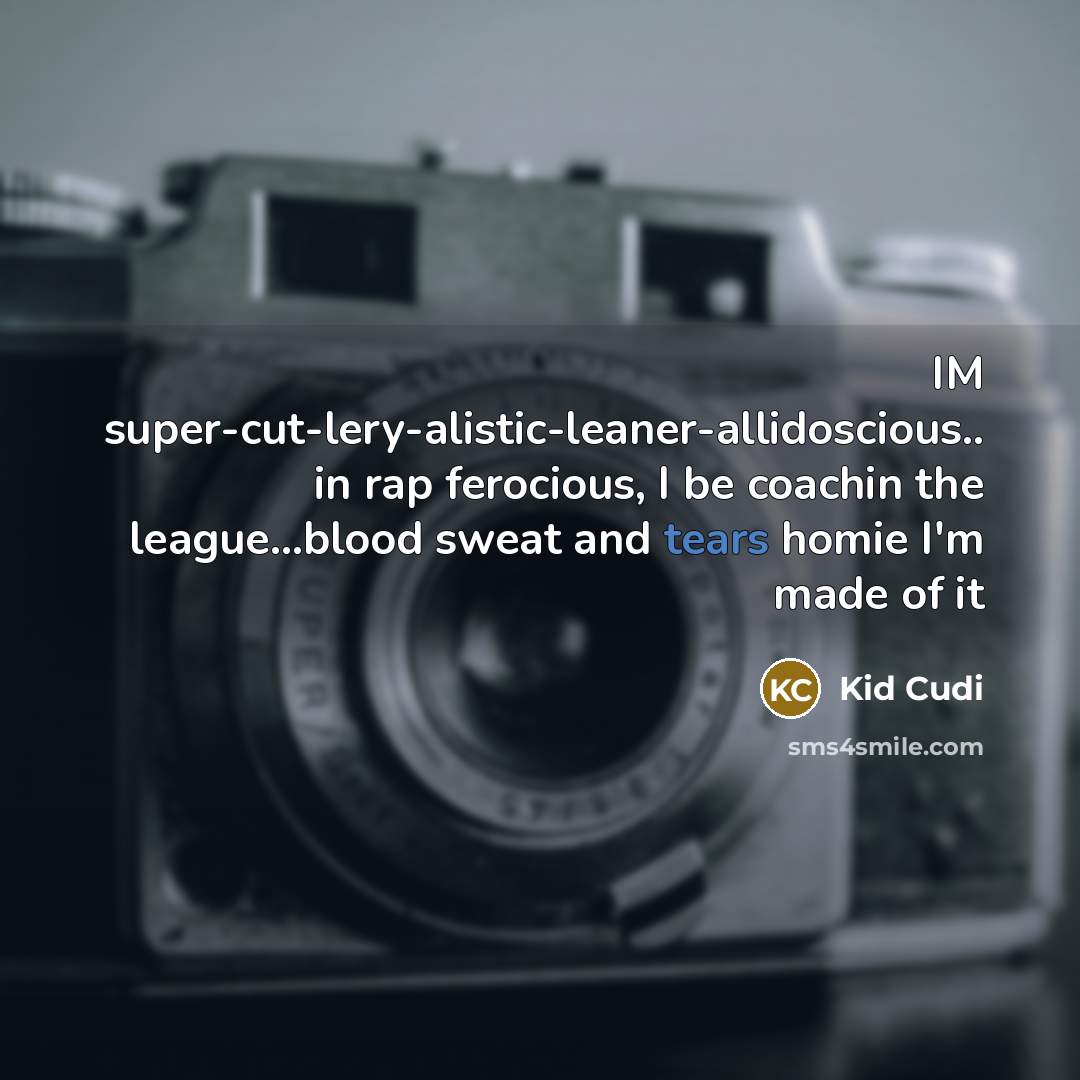 “IM super-cut-lery-alistic-leaner-allidoscious.. in rap ferocious, I be coachin the league...blood…” quote by Kid Cudi