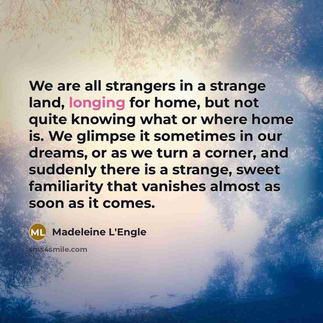 “We are all strangers in a strange land, longing for…” quote by Madeleine L'Engle