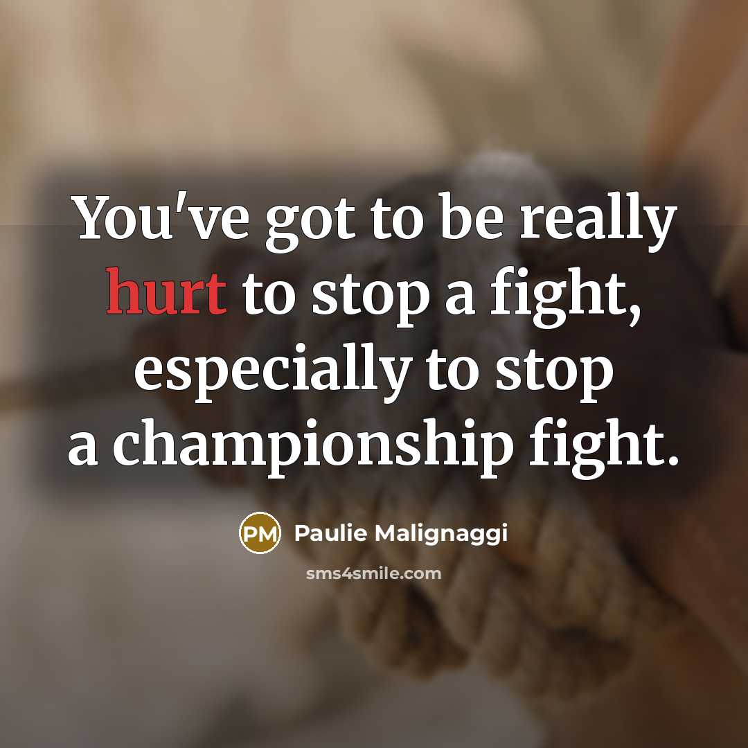“You've got to be really hurt to stop a fight,…” quote by Paulie Malignaggi
