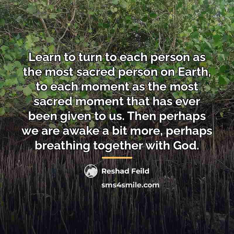 “Learn to turn to each person as the most sacred…” quote by Reshad Feild