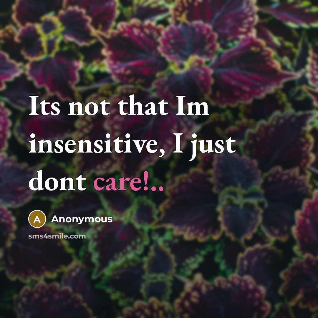 “Its not that Im insensitive, I just dont care!..…” quote by Anonymous
