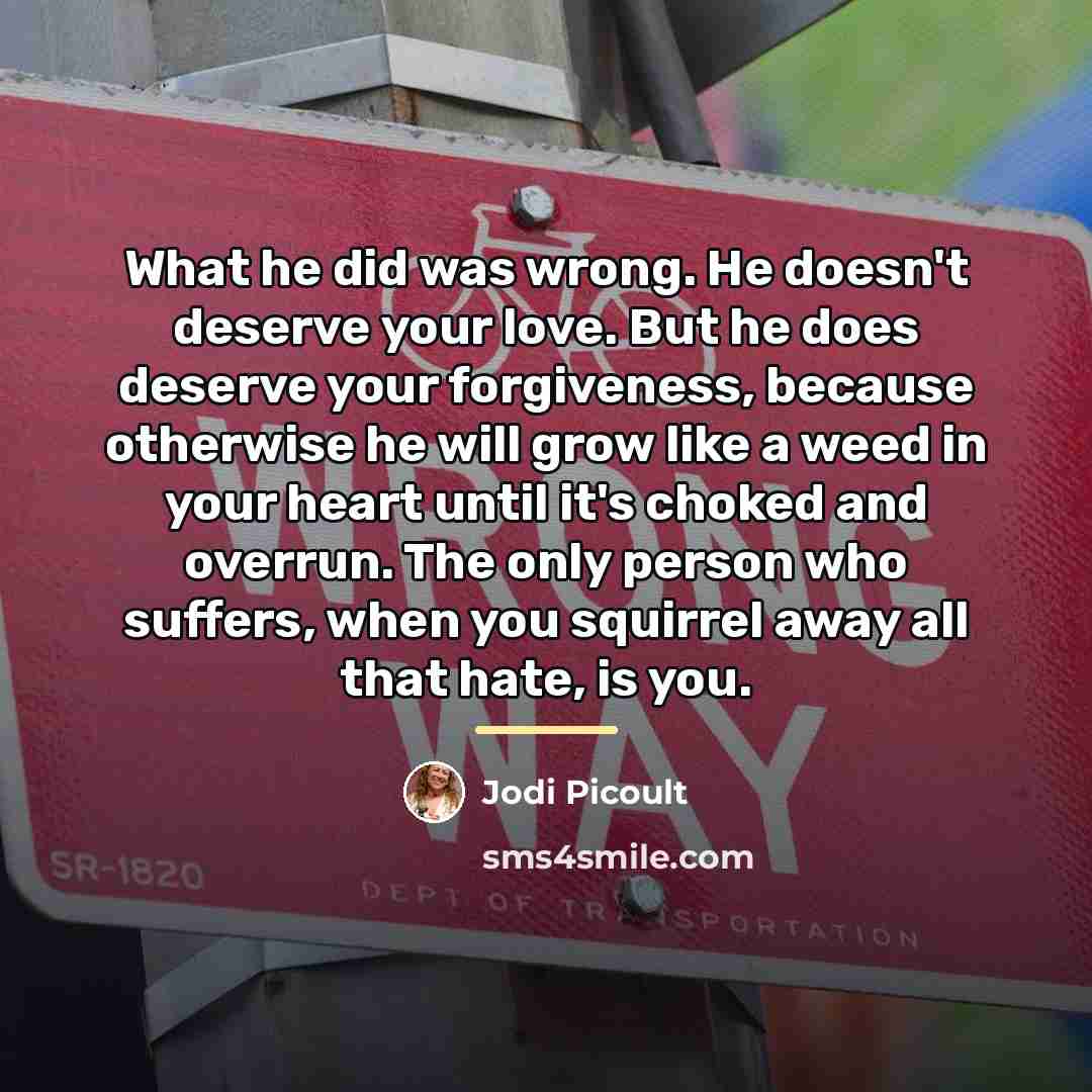 “What he did was wrong. He doesn't deserve your love.…” quote by Jodi Picoult
