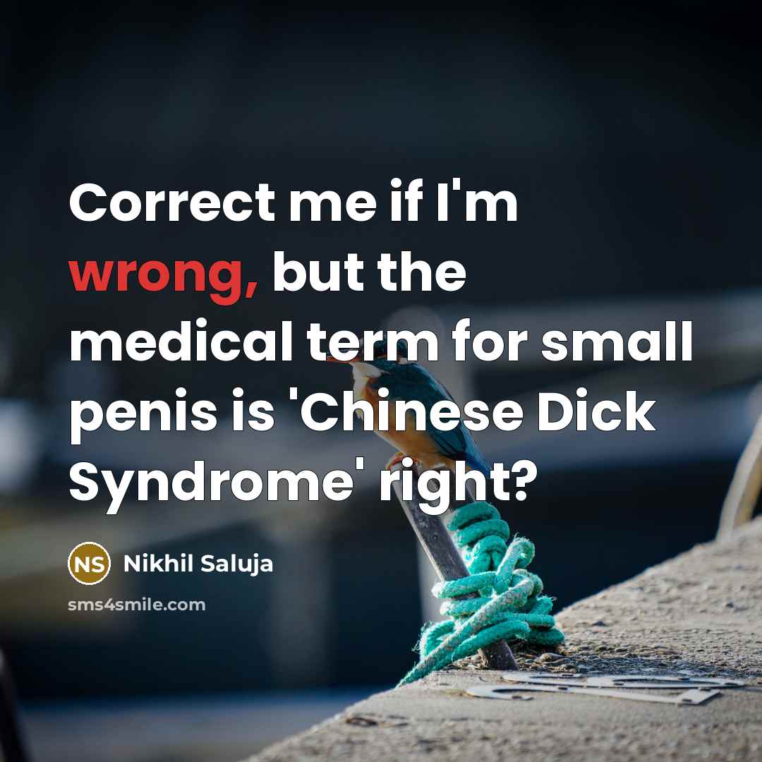 “Correct me if I'm wrong, but the medical term for small penis is 'Chinese Dick Syndrome' right?” quote by Nikhil Saluja