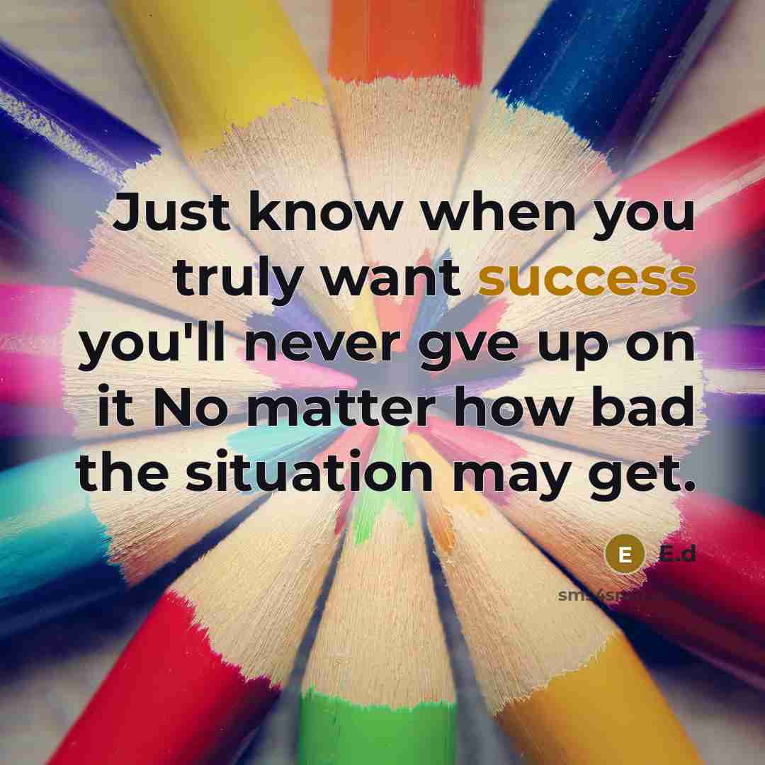 “Just know when you truly want success you'll never gve up on it No matter how bad the situation may get.” quote by E.d