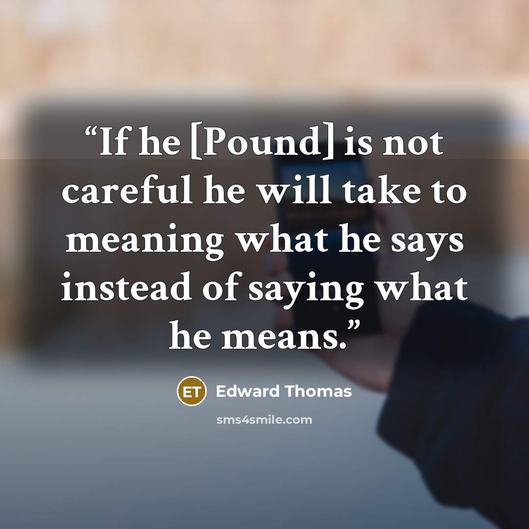 “If he [Pound] is not careful he will take to meaning what he says instead of saying what he means.” quote by Edward Thomas