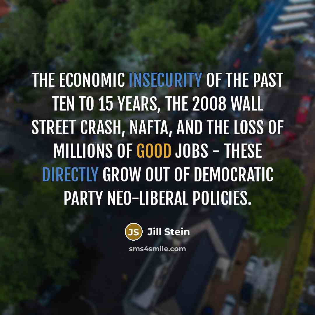 “The economic insecurity of the past ten to 15 years,…” quote by Jill Stein