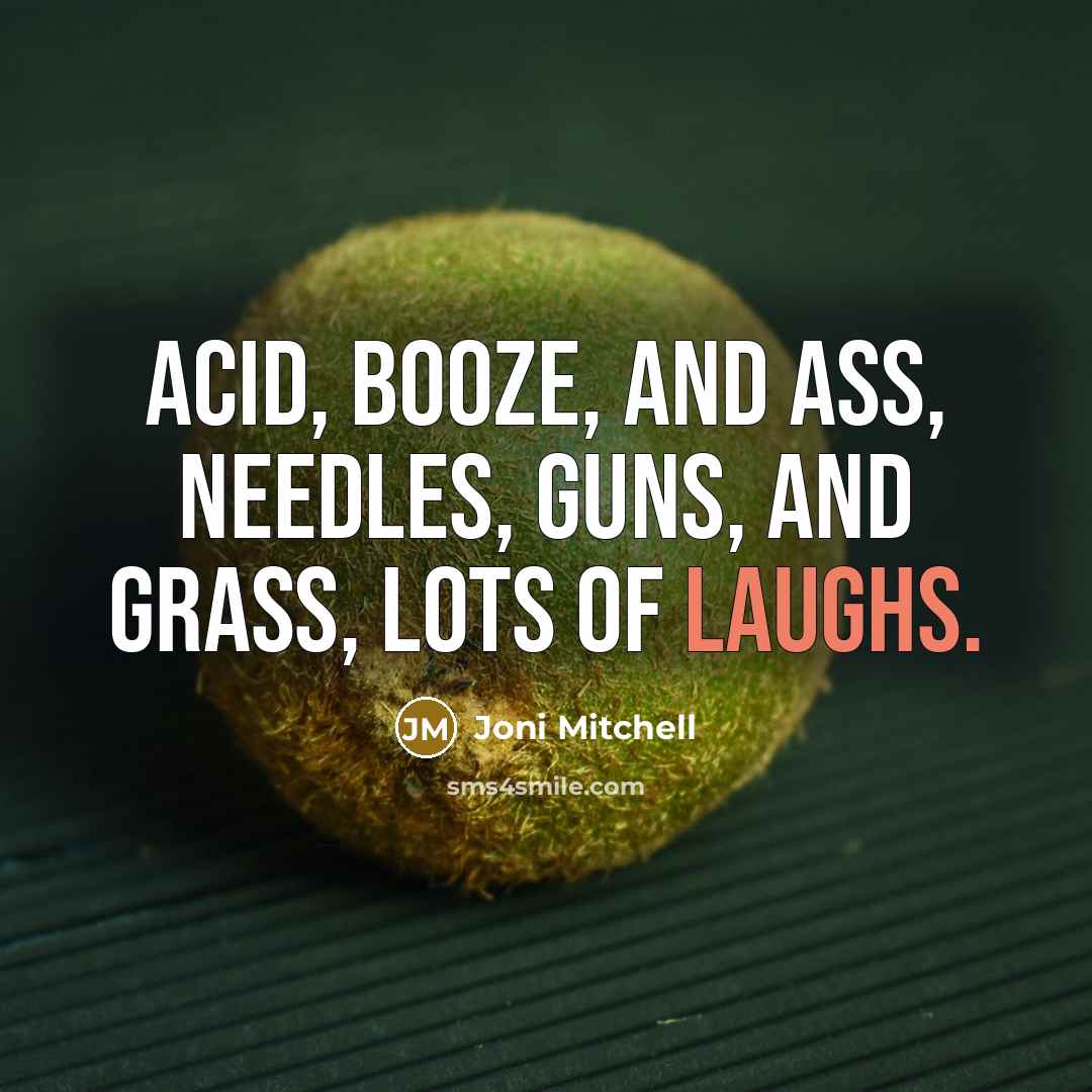 “Acid, booze, and ass, needles, guns, and grass, lots of…” quote by Joni Mitchell