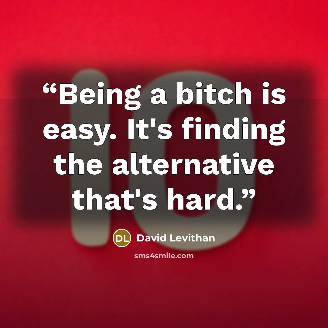 “Being a bitch is easy. It's finding the alternative that's hard.” quote by David Levithan