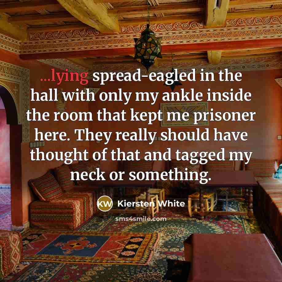 “...lying spread-eagled in the hall with only my ankle inside…” quote by Kiersten White