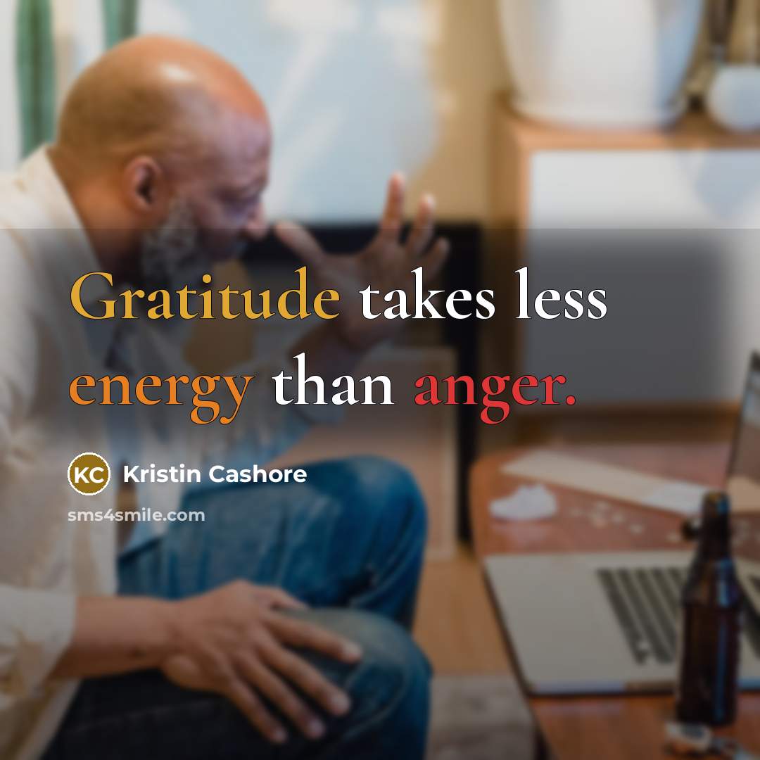 “Gratitude takes less energy than anger.…” quote by Kristin Cashore