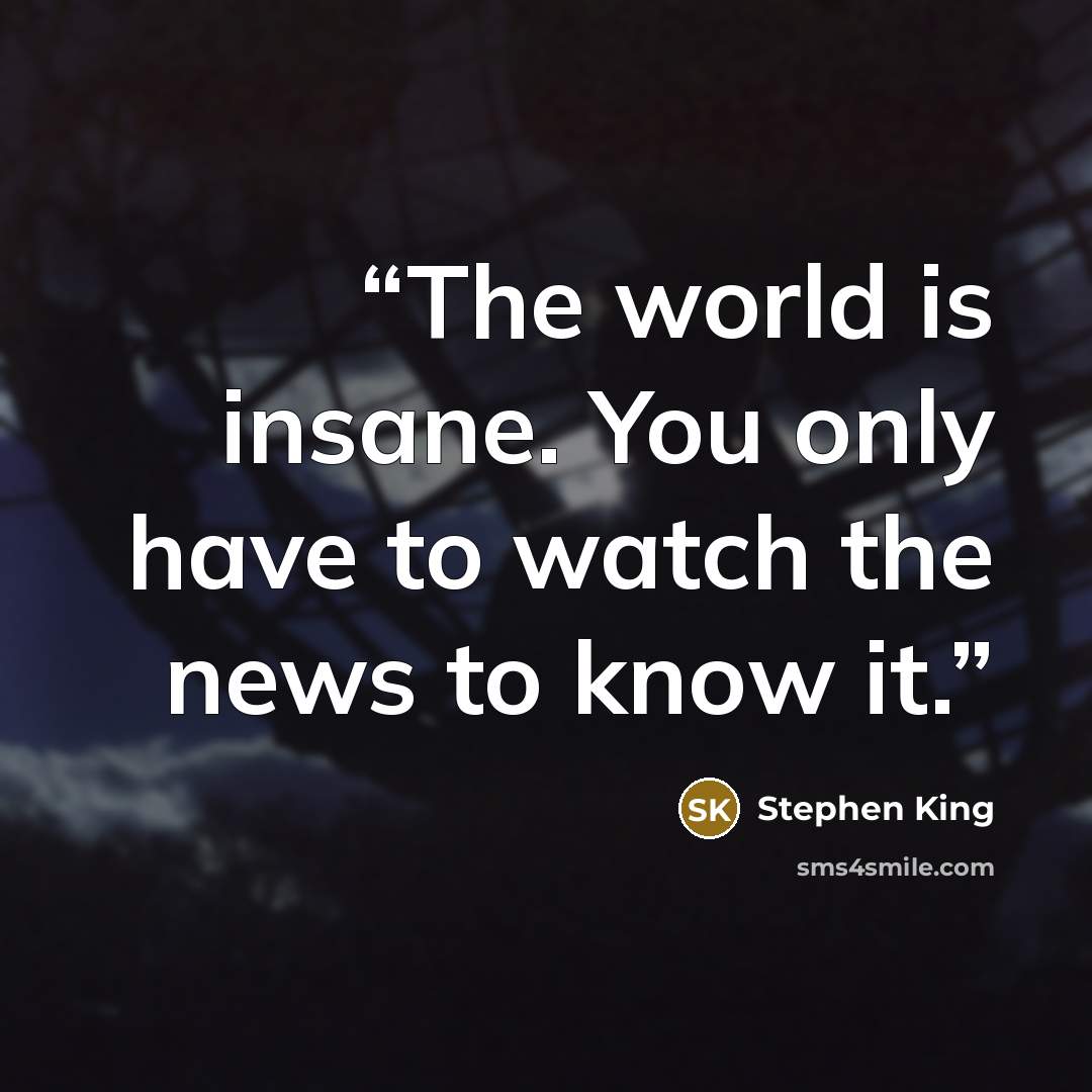 “The world is insane. You only have to watch the news to know it.” quote by Stephen King
