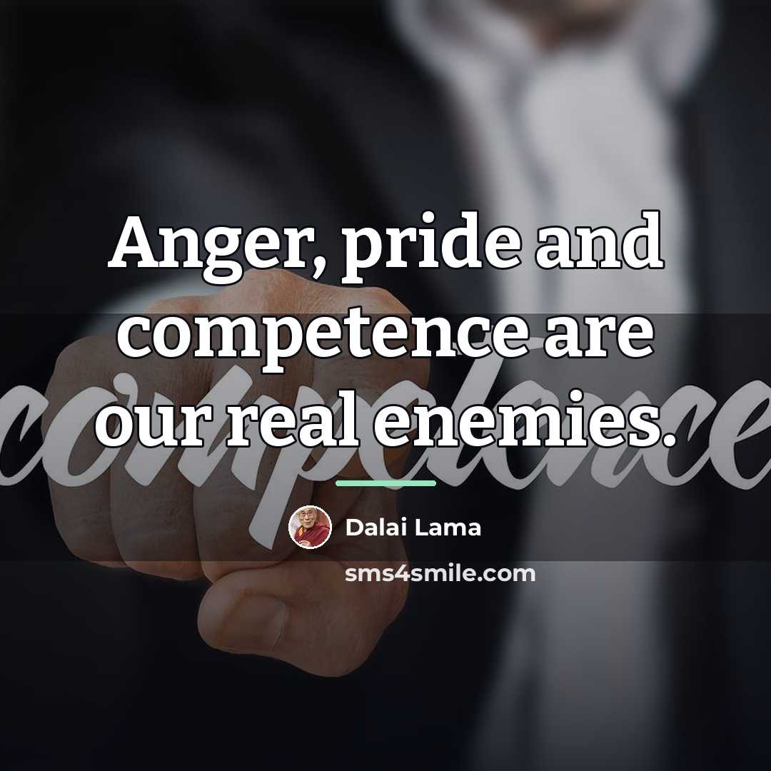 “Anger, pride and competence are our real enemies.…” quote by Dalai Lama