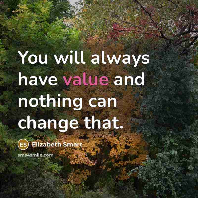 “You will always have value and nothing can change that.…” quote by Elizabeth Smart