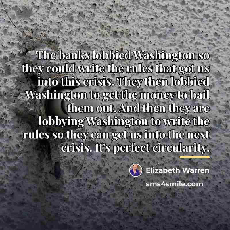“The banks lobbied Washington so they could write the rules…” quote by Elizabeth Warren