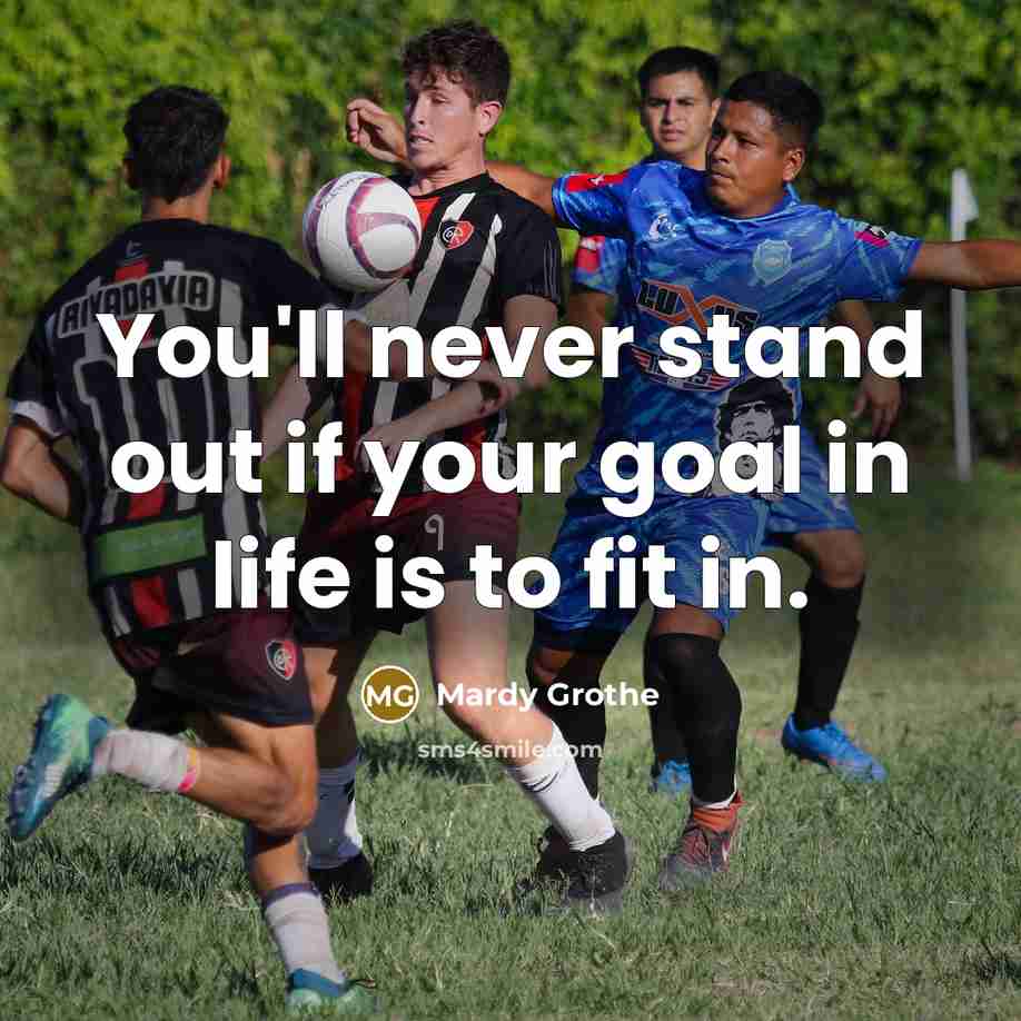 “You'll never stand out if your goal in life is…” quote by Mardy Grothe