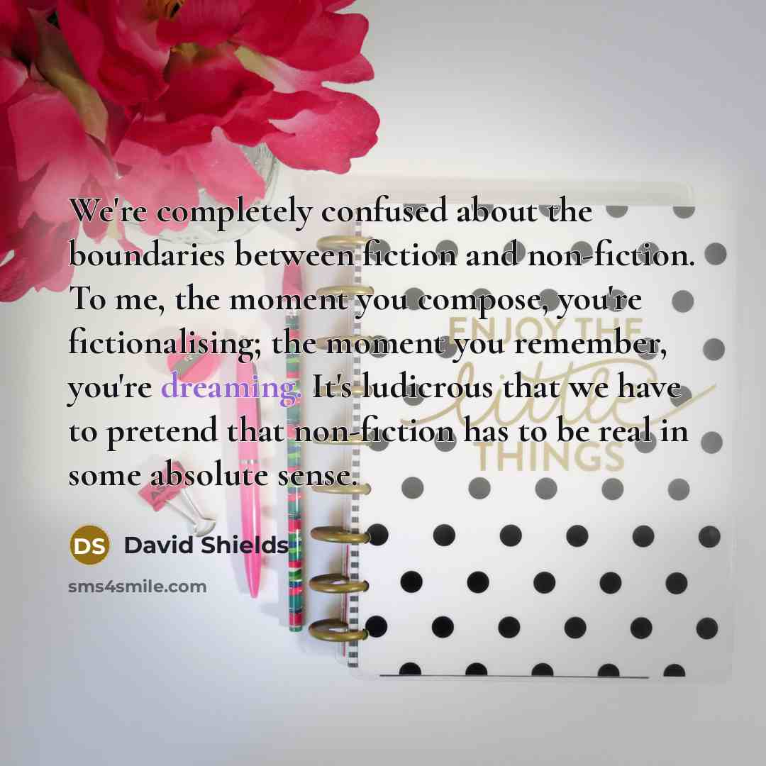 “We're completely confused about the boundaries between fiction and non-fiction.…” quote by David Shields