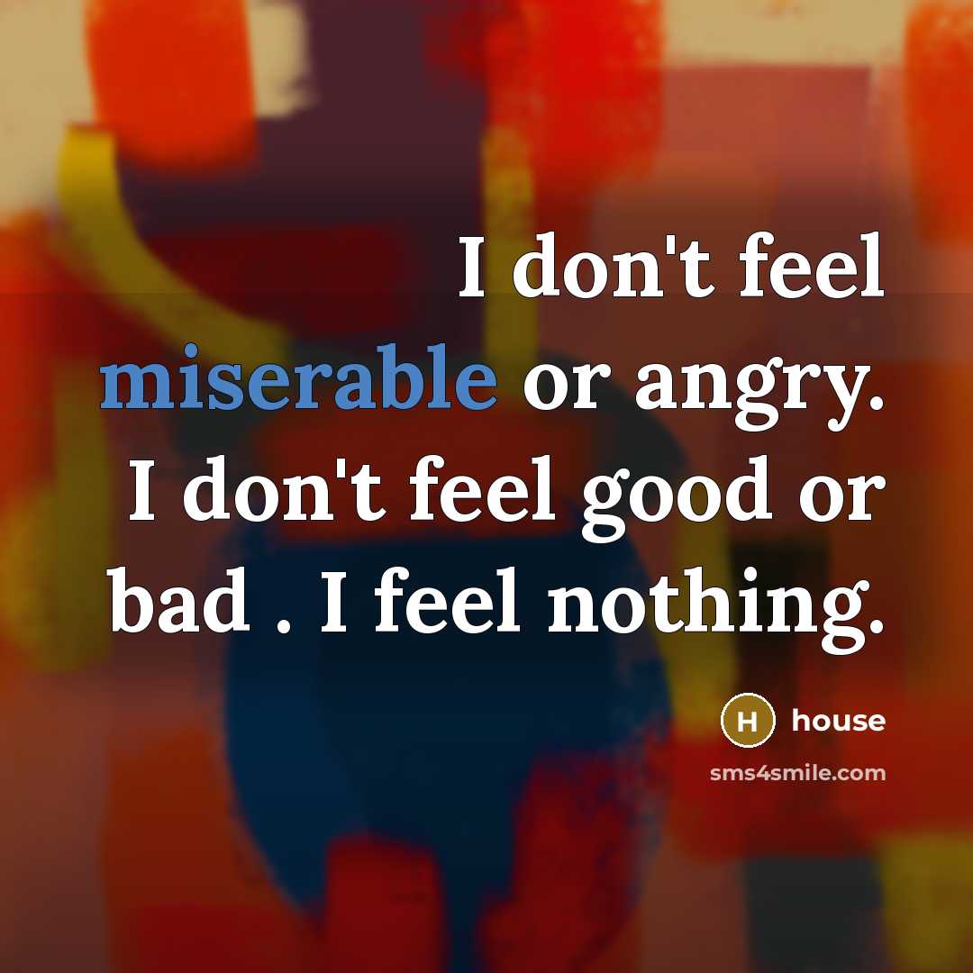 “I don't feel miserable or angry. I don't feel good…” quote by House