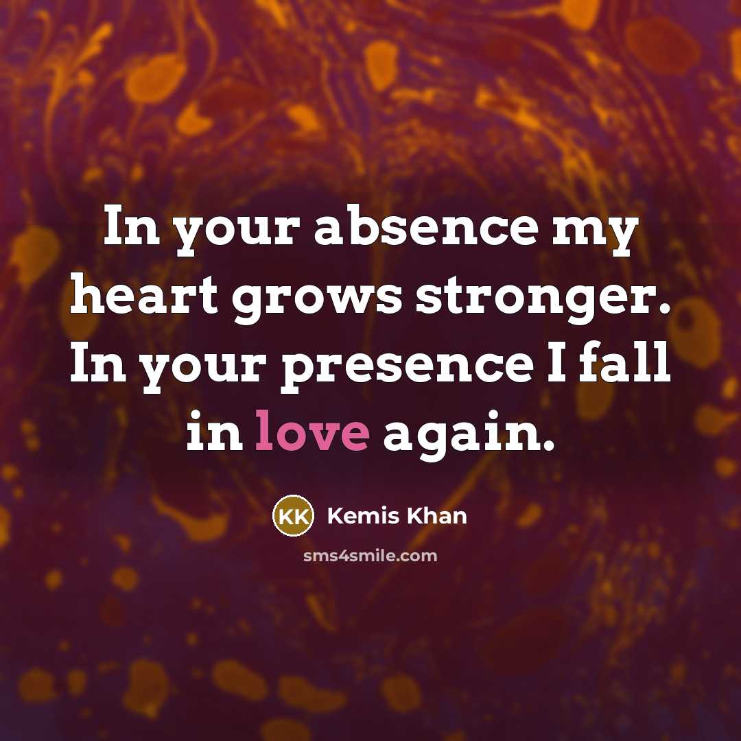 “In your absence my heart grows stronger. In your presence…” quote by Kemis Khan
