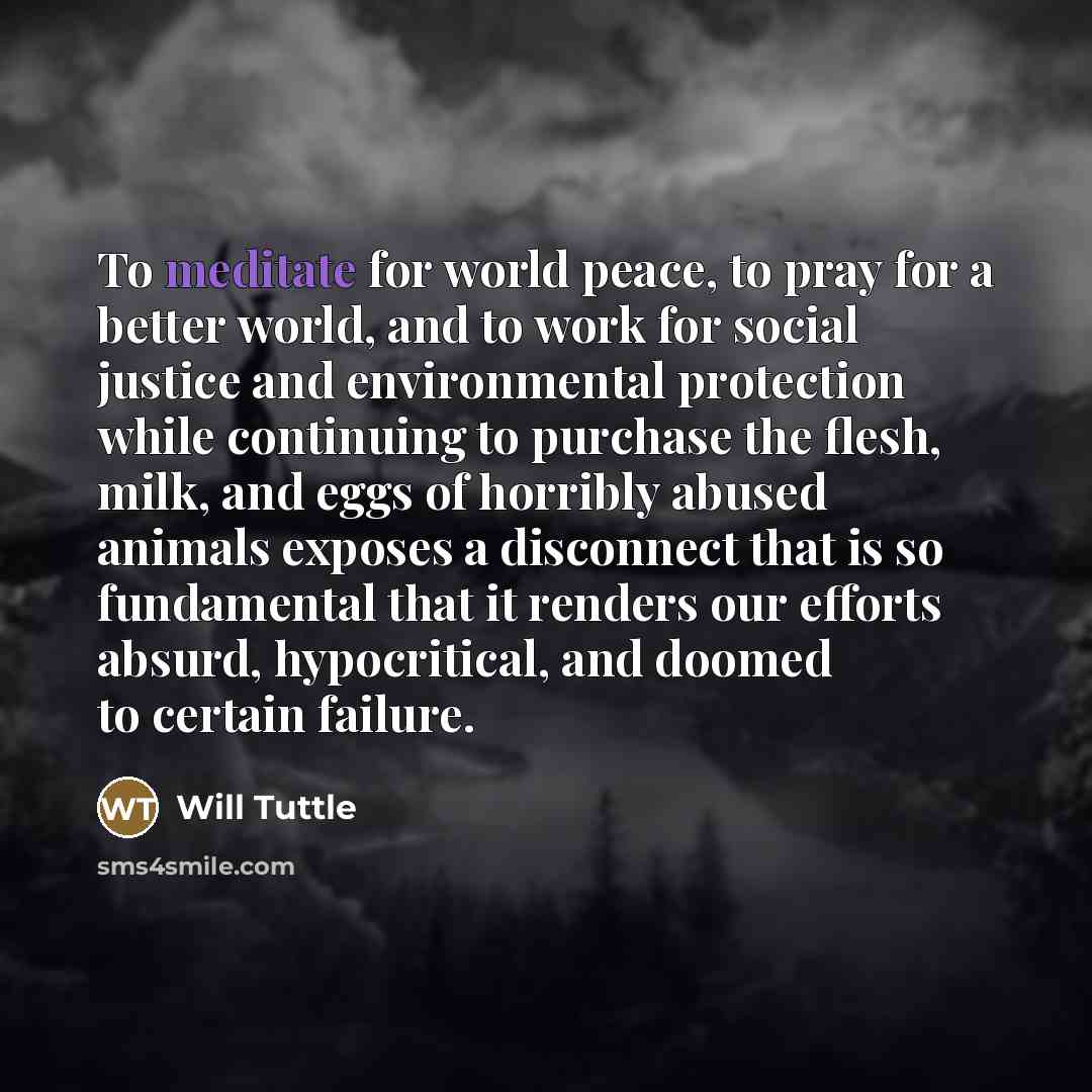 “To meditate for world peace, to pray for a better…” quote by Will Tuttle
