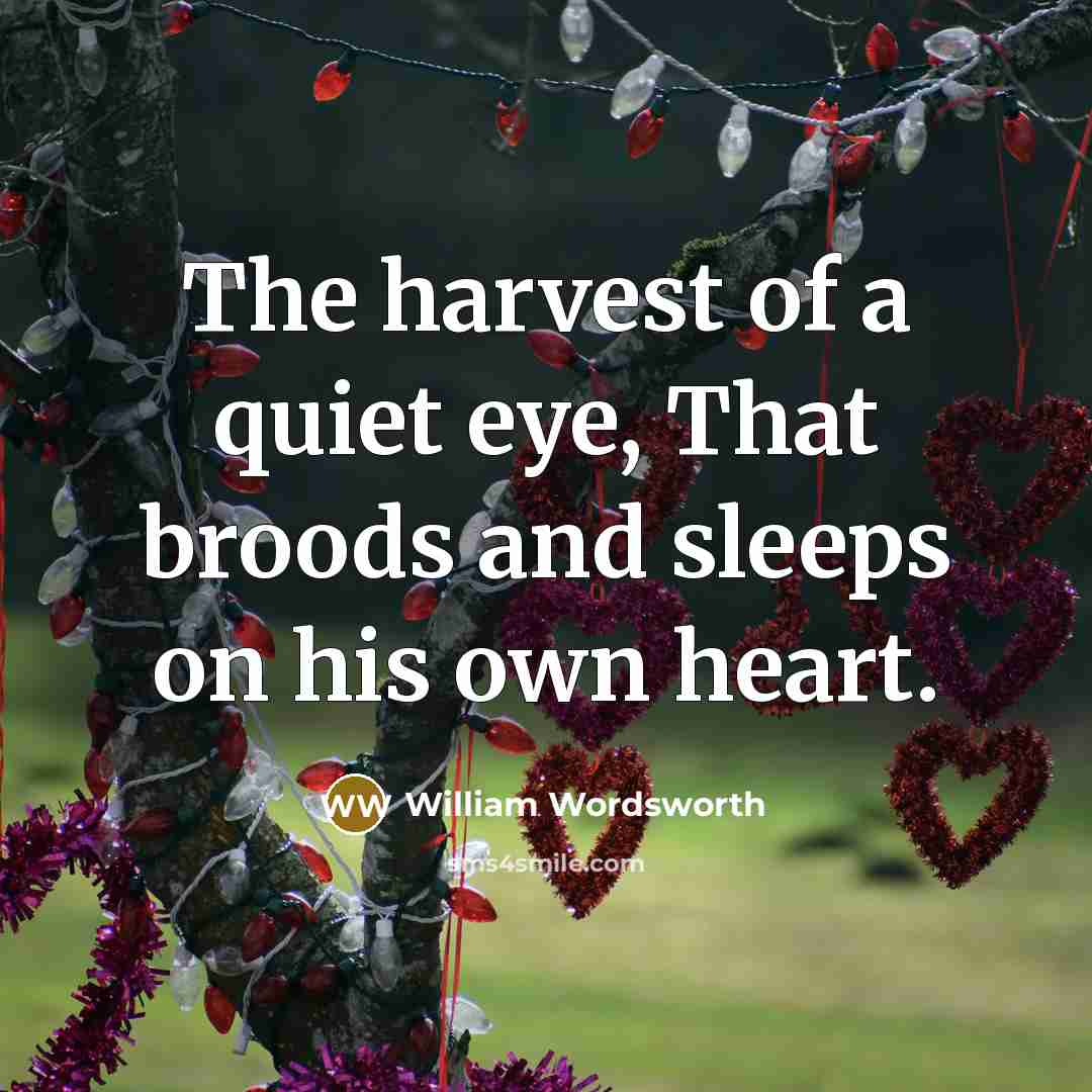 “The harvest of a quiet eye, That broods and sleeps…” quote by William Wordsworth