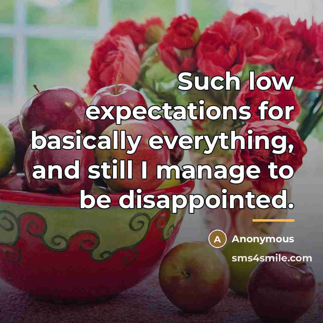 “Such low expectations for basically everything, and still I manage…” quote by Anonymous