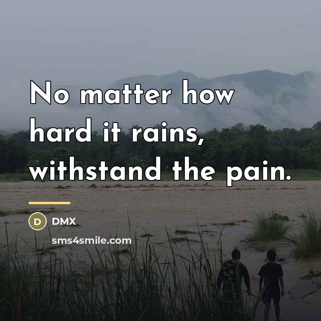 “No matter how hard it rains, withstand the pain.…” quote by DMX