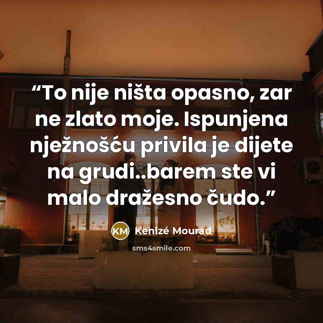 “To nije ništa opasno, zar ne zlato moje. Ispunjena nježnošću privila je dijete na grudi..barem ste vi malo dražesno čudo.” quote by Kenizé Mourad