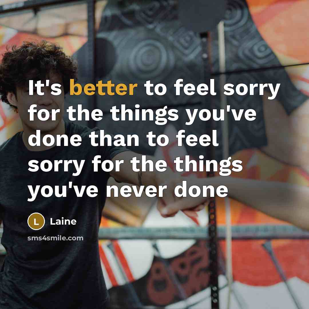 “It's better to feel sorry for the things you've done than to feel sorry for the things you've never done” quote by Laine