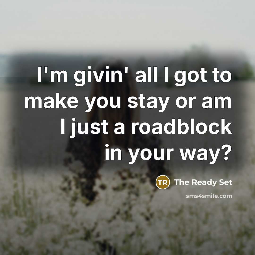 “I'm givin' all I got to make you stay or am I just a roadblock in your way?” quote by The Ready Set